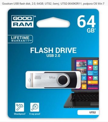 Goodram USB flash disk, 2.0, 64GB, UTS2, černý